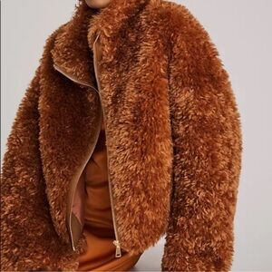 Anthropologie Maeve Honey Brown Teddy Zip Jacket